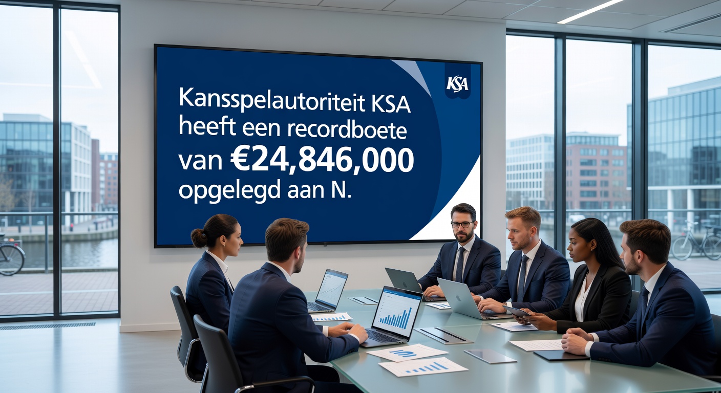 Grafiek met stijgende boetebedragen van de KSA en symbolen van online gokken en crypto, weergevend de recordstraf aan Novatech