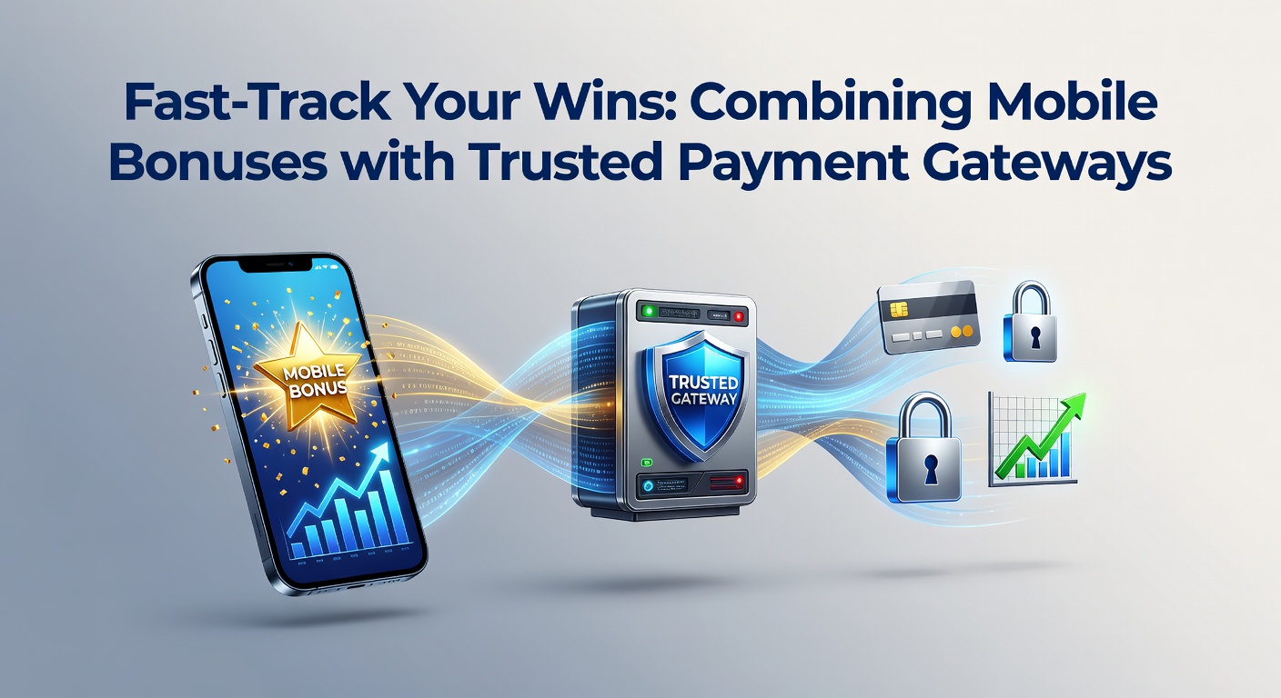 Grafiek met pijlen die mobiele bonussen en betaaliconen verbinden, symboliserend versnelde winstvoortgang en transacties