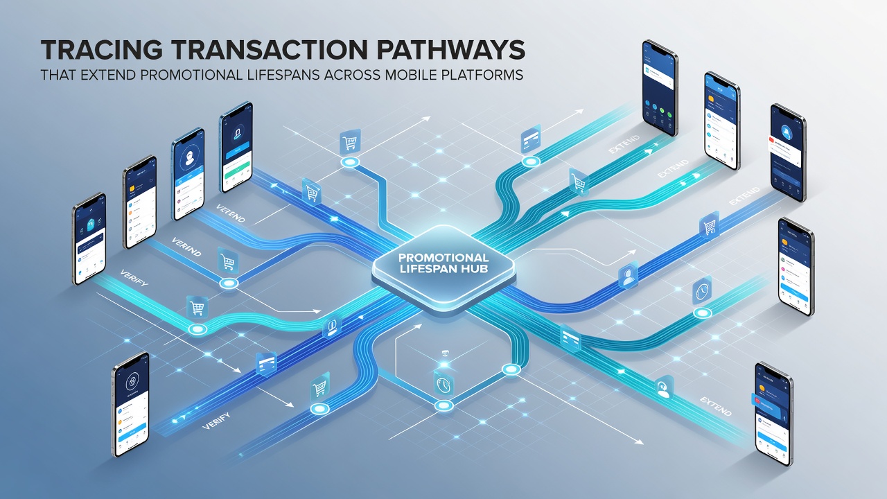 Illustratie van mobiele transactiepadtracering over verschillende platforms